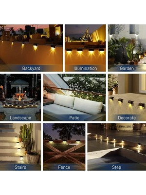 Güneş Enerjili Basamak Işıkları LED Solar Güneş Enerjili, Merdiven,, Bahçe, Balkon ve Çit Lambası, Köşebent, Yollar Vb. Su Geçirmez Water Proof Solar Lamba Gün Işığı (Siyah, 4 Adet)