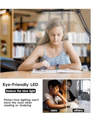LED Klipsli Masa Lambası - Göz Bakımı 3 Işık Modu x 10 Parlaklık Seviyeleri Masa Lambası - Siyah