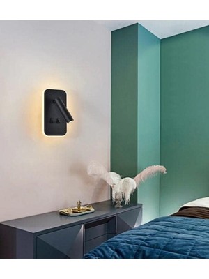 Tuvalu Siyah LED Duvar Apliği | 13W | 3200K Gün Işığı | Çift Anahtarlı – Çift Kademe Yanma | 930 Lümen | 220V | Yatak Başı Okuma Apliği | IP20 | 10X18X3 cm Modern Minimal Iç Mekân Aydınlatma