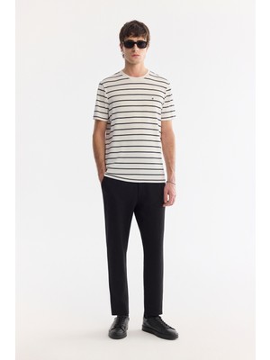 AVVA Erkek Siyah Klasik Bel Örme Diyagonal Relaxed Fit Pantolon A61Y3013