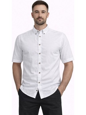 Modaplaza Erkek Keten Armürlü Kısa Kol Gömlek