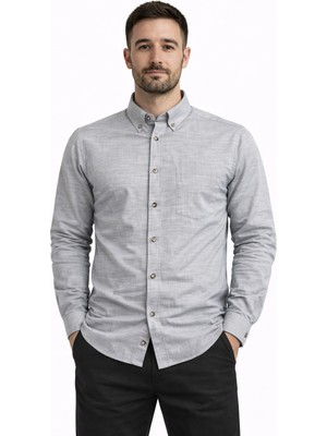 Modaplaza Erkek Keten Armürlü Uzun Kol Gömlek