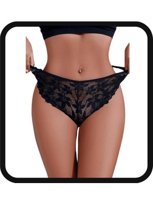 Zarvia Küçük Kalp Detaylı Ipli Desen Işlemeli Şık Siyah Tanga