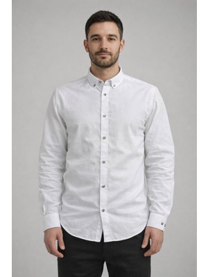 Modaplaza Erkek Keten Armürlü Uzun Kol Gömlek