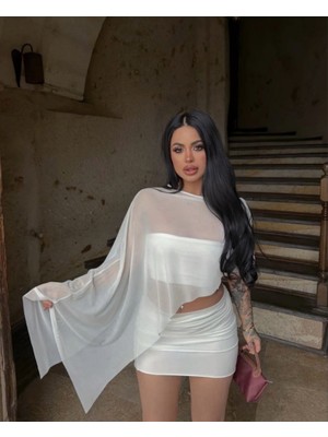 Gökyüzü Moda Kadın Transparan Detay Büstiyer ve Etek Takım