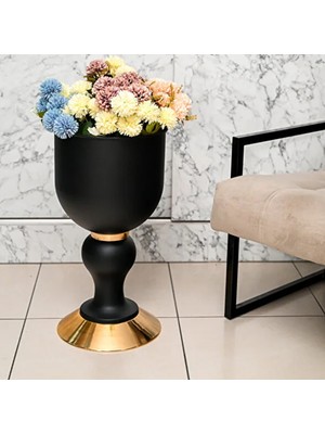 Ayaklı Siyah Gold Dekoratif Vazo – Modern Lüks Yer Vazosu (Çiçeksiz)