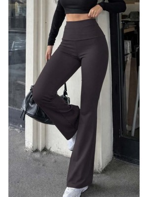 La Mode Istanbul Kadın Geniş Korsaj Bel Detaylı Paçaya Doğru Geniş Yüksek Bel Dalgıç Pantolon