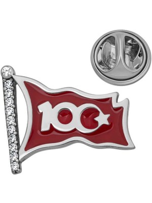 Inure Jewelry Gümüş Ay Yıldız 100.YIL Rozet