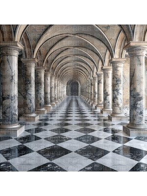 Arterior Wallpaper Mermer Sütunlu Koridor Poster Duvar Kağıdı