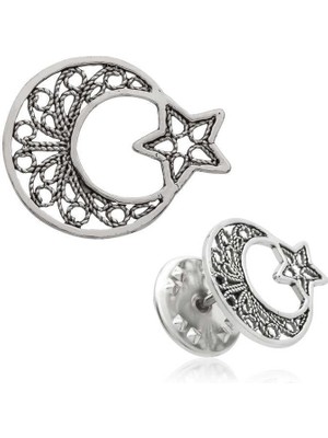Inure Jewelry Gümüş Telkari Ay Yıldız Rozet