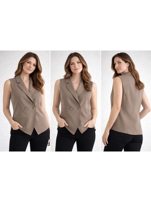 Kadın  Düğmeli Bej  Ceket (Kemer Hediyeli )