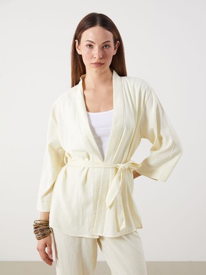 Lc Waikiki Yeni Sezon Şal Yaka Keten Karışımlı Oversize Kadın Kimono