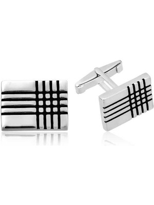 Inure Jewelry ​gümüş Dikdörtgen Çizgili Klasik Kol Düğmesi