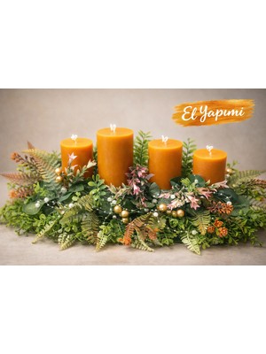 Larina Hediyelik Rustik El Yapımı Mum Dekoru 4’lü | Doğal Görünümlü Masa Aranjmanı