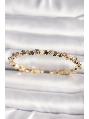 Butik Bfs Pirinç Gold Renk Zirkon Taşlı Küp Dorika Model Kadın Bileklik