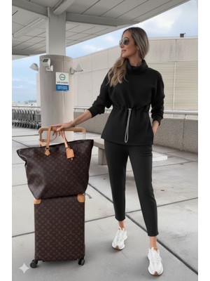 Serac Collection Kadın Uzun Kollu Balıkçı Yaka Belden Lastikli Modal Bluz ve Pantolon Ikili Takım