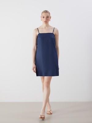 Lc Waikiki Yeni Sezon Kare Yaka %100 Keten Mini Elbise