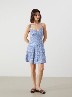 Lc Waikiki Yeni Sezon Çiçekli Belden Oturtmalı Modal Karışımlı Mini Elbise