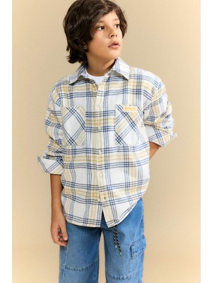 DeFacto Oversize Geniş Kalıp Kareli Flanel Uzun Kollu Gömlek Erkek Çocuk G6172A826SP
