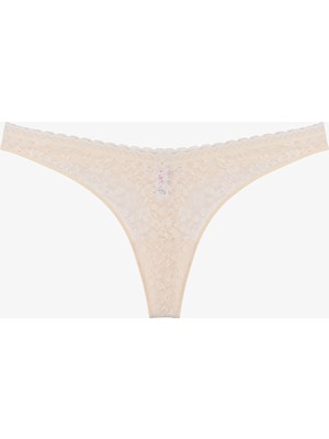 Penti Bej Easy Lace Dantel V Model Tanga Külot