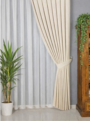 Bej Kadifemsi Kumaş Pileli Fon Perde Petek Dokulu Yüksek Kalite Tek Kanat