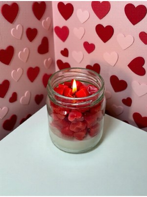 Sevgililer Günü Özel Kırmızı Kalpli Soya Wax Mum - Doğal Kokulu Dekoratif Hediyelik Mum