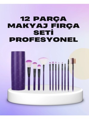 Pazarcan Ergonomik Saplı Fiber Kıllı 12'li Makyaj Fırça Takımı Göz ve Ten Makyajı Için Uygun