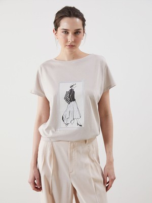 Lc Waikiki Yeni Sezon Bisiklet Yaka Baskılı Kadın Tişört