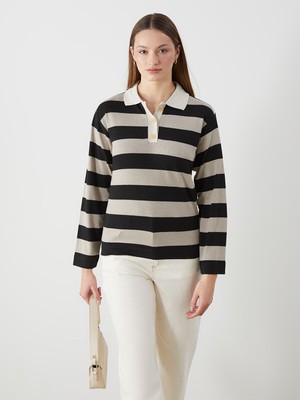 Lc Waikiki Yeni Sezon Polo Yaka Çizgili Kadın Tişört