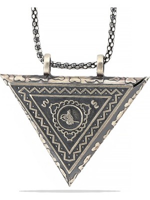 925 Ayar Gümüş Üçgen Içi Açılabilen Tuğra Muskalık Gümüş Kolye T6053 (72)