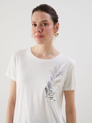 Lc Waikiki Yeni Sezon Bisiklet Yaka Pul Işlemeli Kadın Tişört