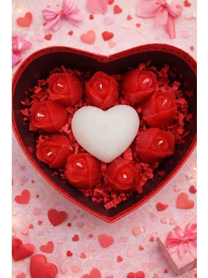 Lumera Accessory Sevgililer Gününe Özel Kalpli Kutu Mum Seti – Güllü Mumlar ve Kalp Mumlu Romantik Hediye