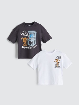 Lc Waikiki Yeni Sezon Bisiklet Yaka Baskılı Erkek Çocuk Tişört 2'li