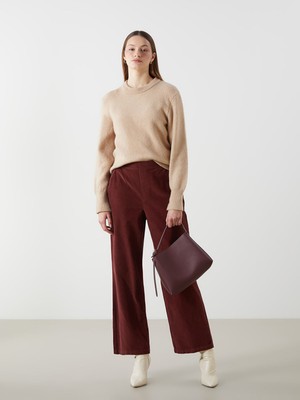 Lc Waikiki Yeni Sezon Beli Lastikli Düz Kadife Kadın Pantolon