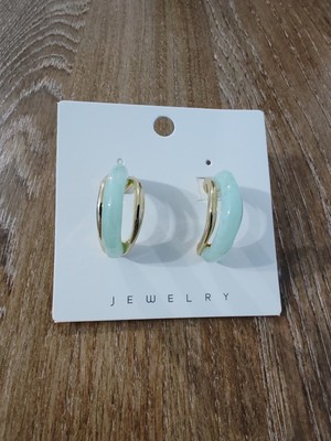 Cadde Dükkanı Çelik Ay Şekilli Doğal Taşlı Yeşil Küpe