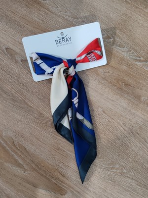 Cadde Dükkanı Beray 70*70 cm Desenli Saten Fular Laci Kırmızı Kemer Desenli