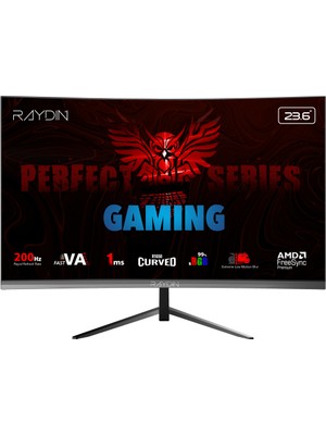 Tuba Toptaş Raydın MM24RFA-200HZ, 23.6&amp;quot;, 1ms, 200Hz, Full Hd, Hdmı, Dp, Hoparlör, Va Led, R1650 Curved, Frameless, Freesync Gaming Monitör