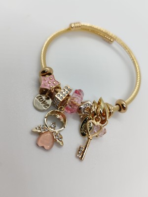 Cadde Dükkanı Charm Çelik Bileklik Gold Pembe Anahtarlık