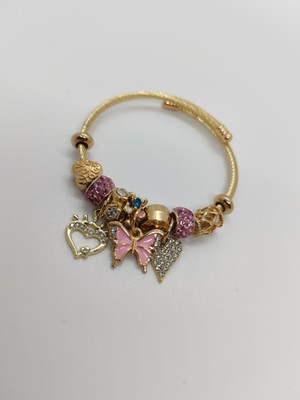 Cadde Dükkanı Charm Çelik Bileklik Gold Pembe Kelebekli