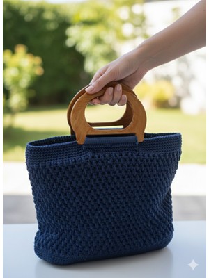 Cadde Dükkanı El Yapımı Örgü Lacivert Çanta