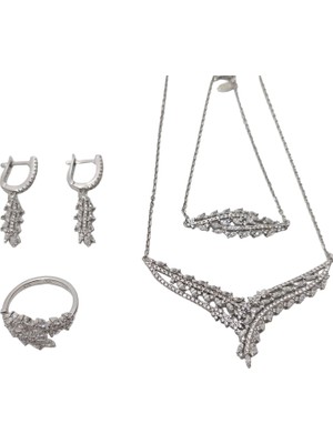 Hasyılmaz Zirkon Taşlı 925 Ayar Gümüş Rodyumlu Takı Seti 17-22 Gram (003)
