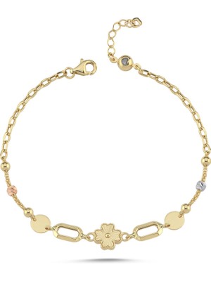 Sembol Gold 14 Ayar Altın Lucky Clover Yonca Figürlü Şans Bileklik 17-20 cm