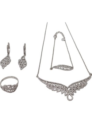 Hasyılmaz Zirkon Taşlı 925 Ayar Gümüş Rodyumlu Takı Seti 15-20 Gram (032)
