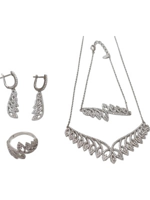Hasyılmaz Zirkon Taşlı 925 Ayar Gümüş Rodyumlu Takı Seti 23-28 Gram (004)
