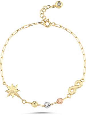 Sembol Gold Kuzey Yıldızı Figürlü İnce Altın Bileklik 17-20 cm
