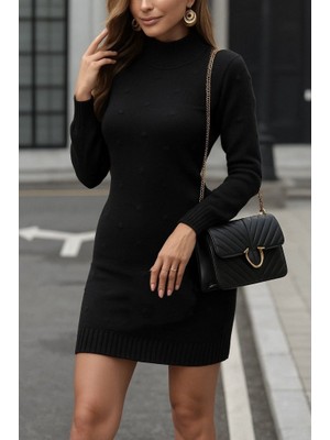 Serac Collection Kadın Uzun Kollu Balıkçı Yaka Triko Mini Boy Elbise