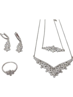 Hasyılmaz Zirkon Taşlı 925 Ayar Gümüş Rodyumlu Takı Seti 20-25 Gram (024)