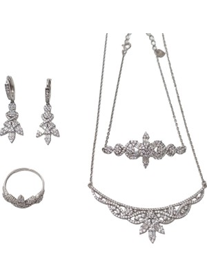 Hasyılmaz Zirkon Taşlı 925 Ayar Gümüş Rodyumlu Takı Seti 17-22 Gram (018)