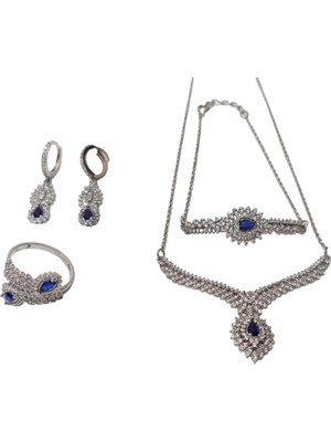 Hasyılmaz Zirkon Taşlı 925 Ayar Gümüş Rodyumlu Takı Seti 17-22 Gram (044)