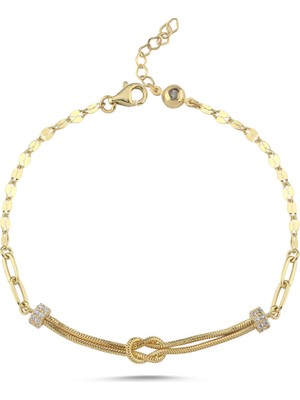 Sembol Gold Düğüm Detaylı Modern Altın Bileklik 17-20 cm